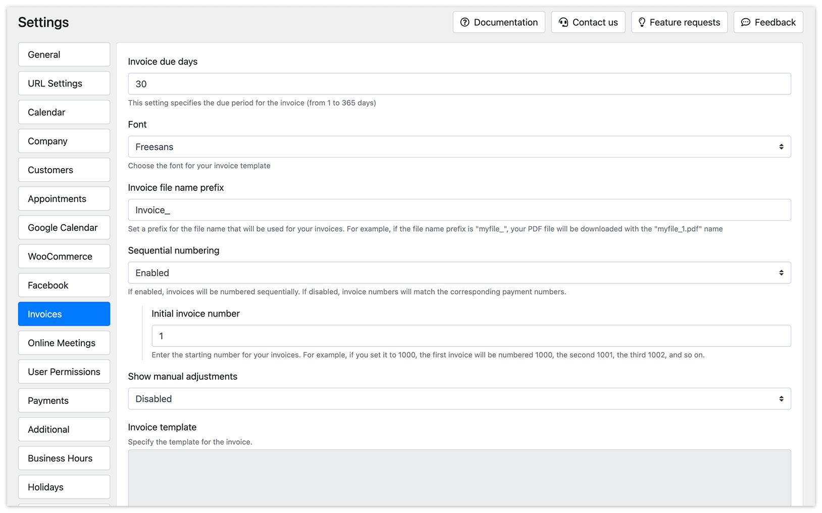 Bookly Settings – Invoices
