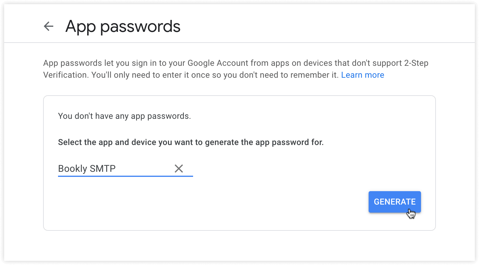 Generate password for Gmail
