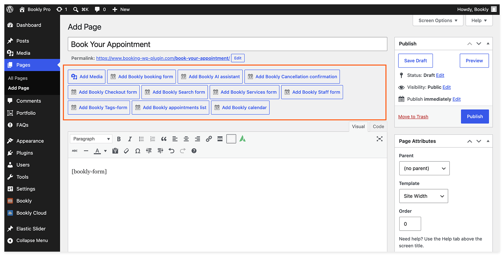Publish Bookly booking form