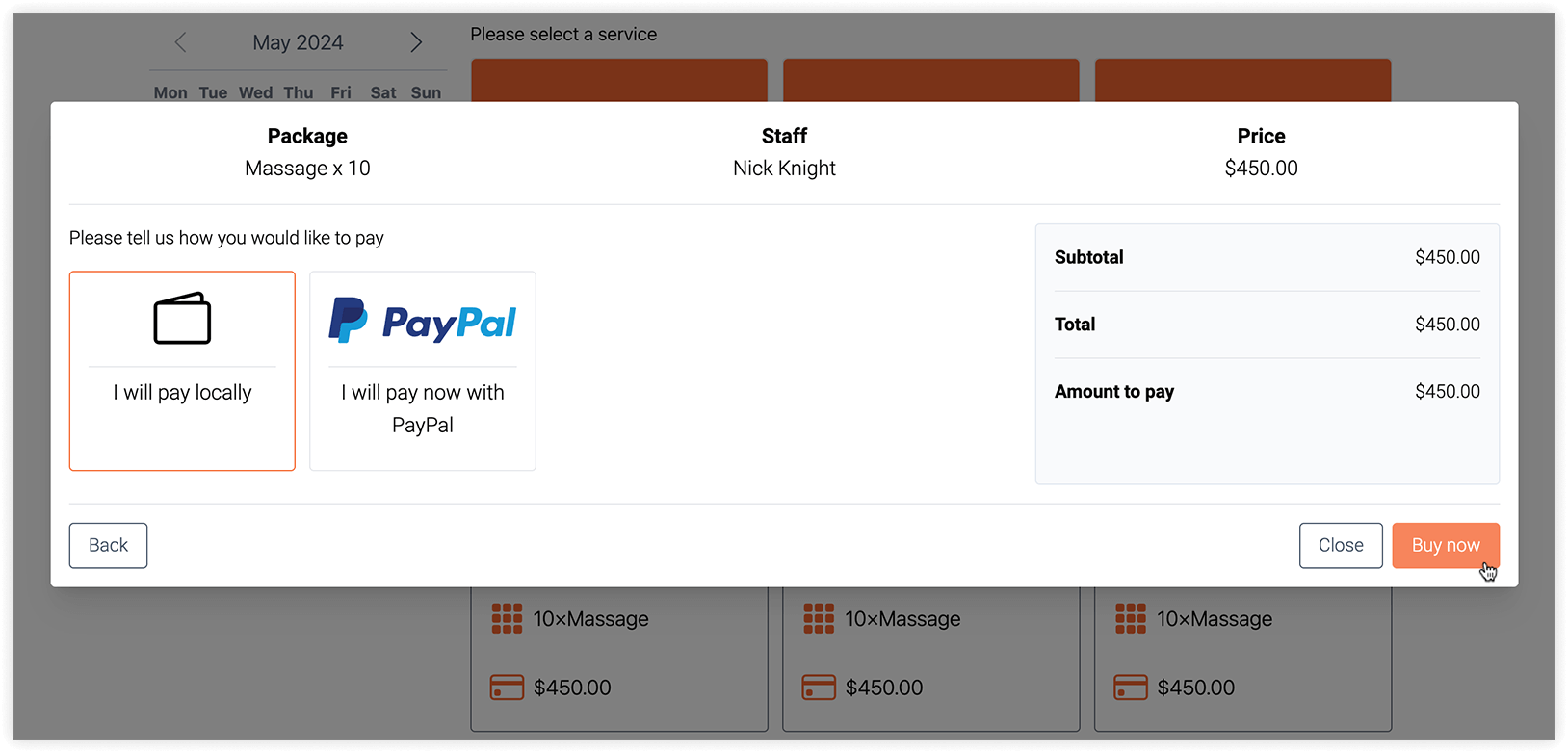 Package creation in the Bookly booking form