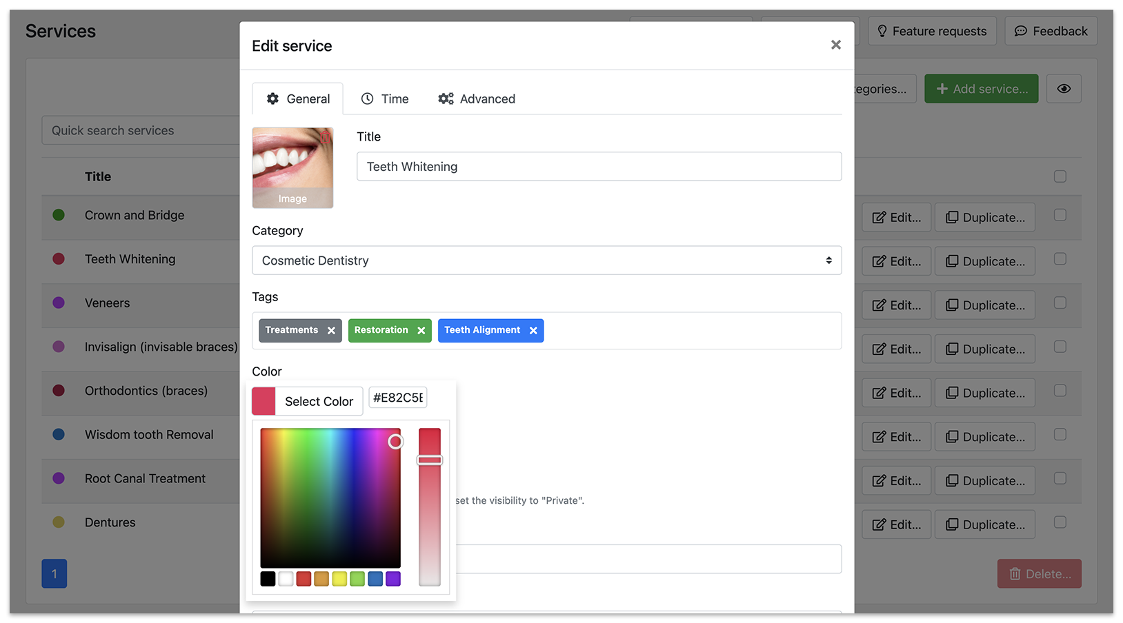 Service color in Bookly