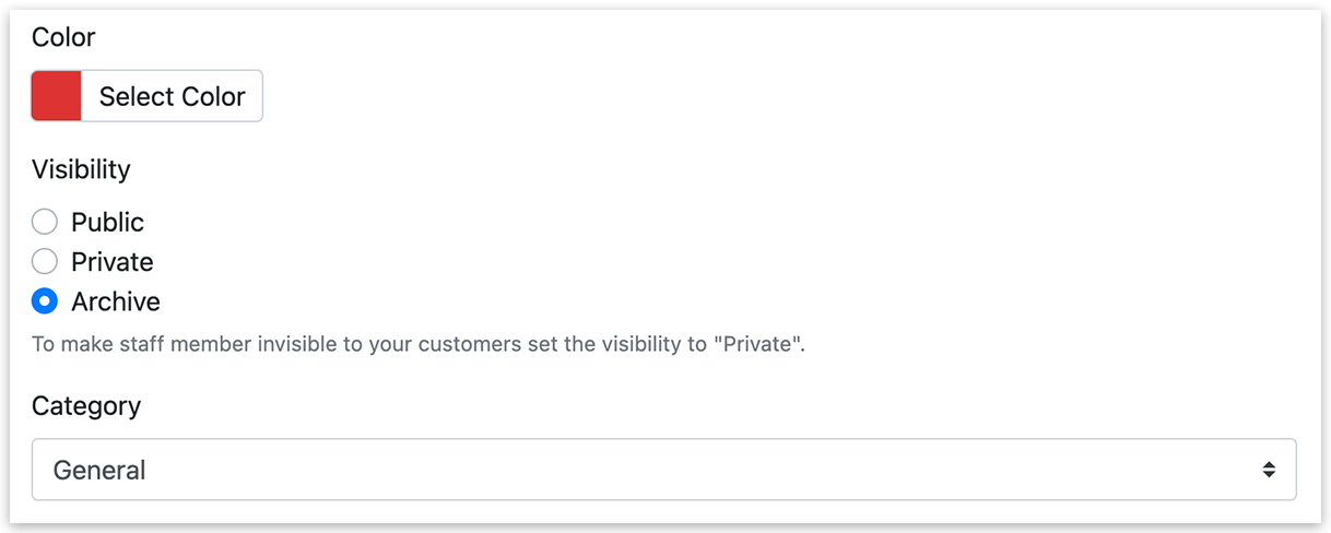 Staff member card in Bookly – Visibility settings