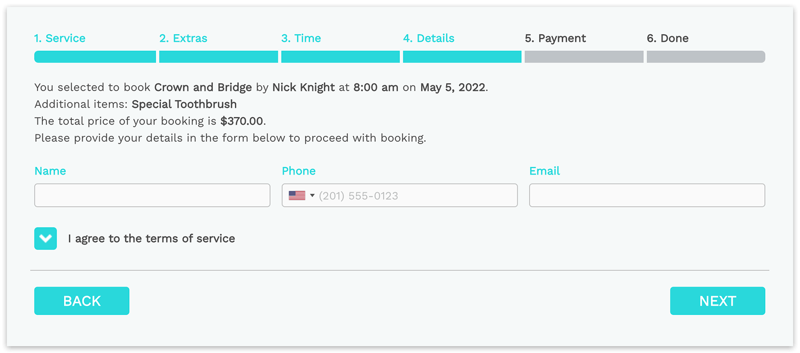 Bookly booking form