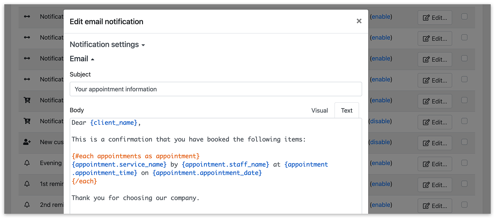 Email notifications in Bookly