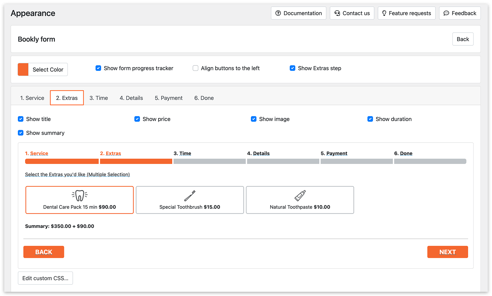 Appearance section in Bookly PRO