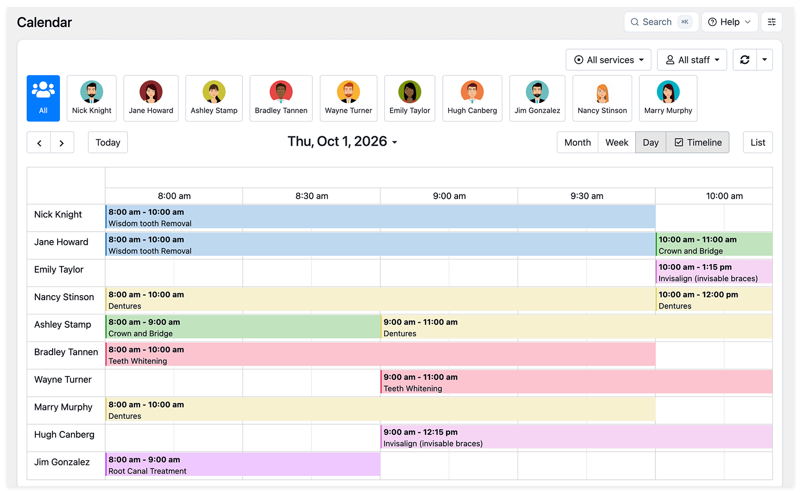 Calendrier Bookly – mode chronologique