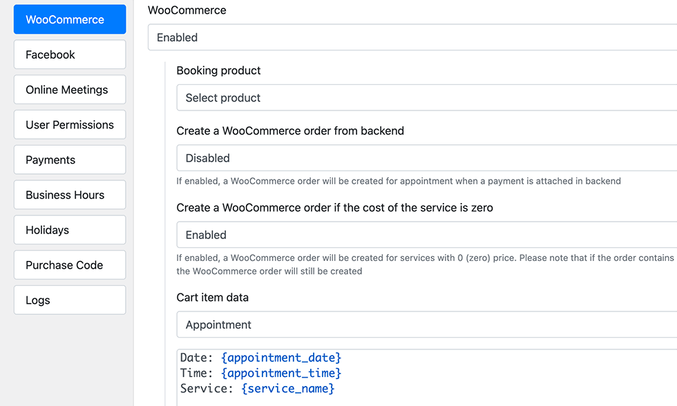WooCommerce-Integration in Bookly