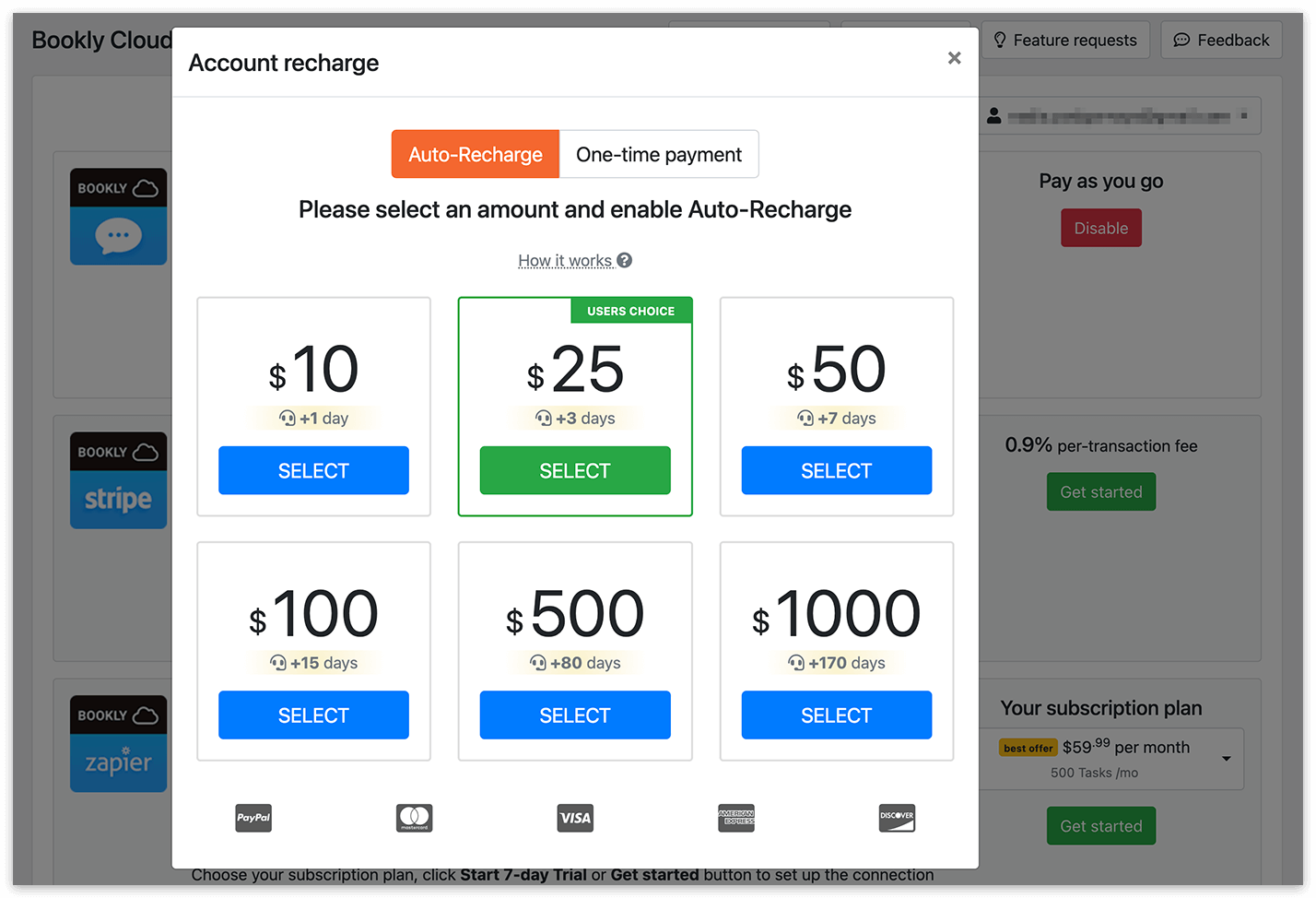 Bookly Cloud SMS notifications – Auto-Recharge