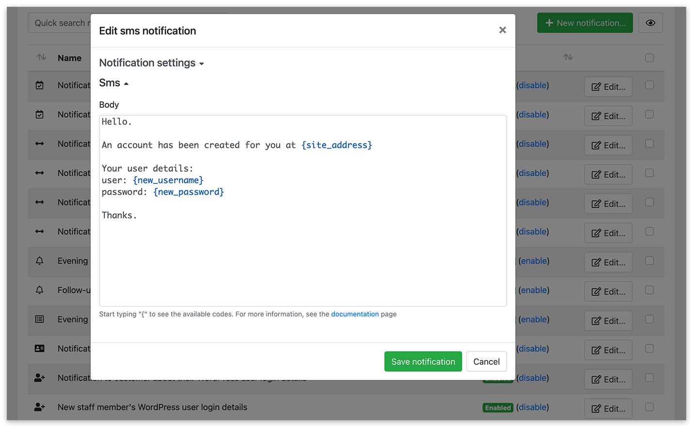 Send customers their WordPress login details via SMS
