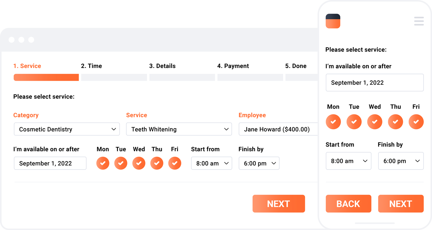 Bookly booking form – service step