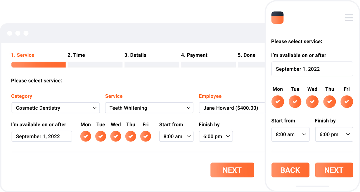 First step of the booking form