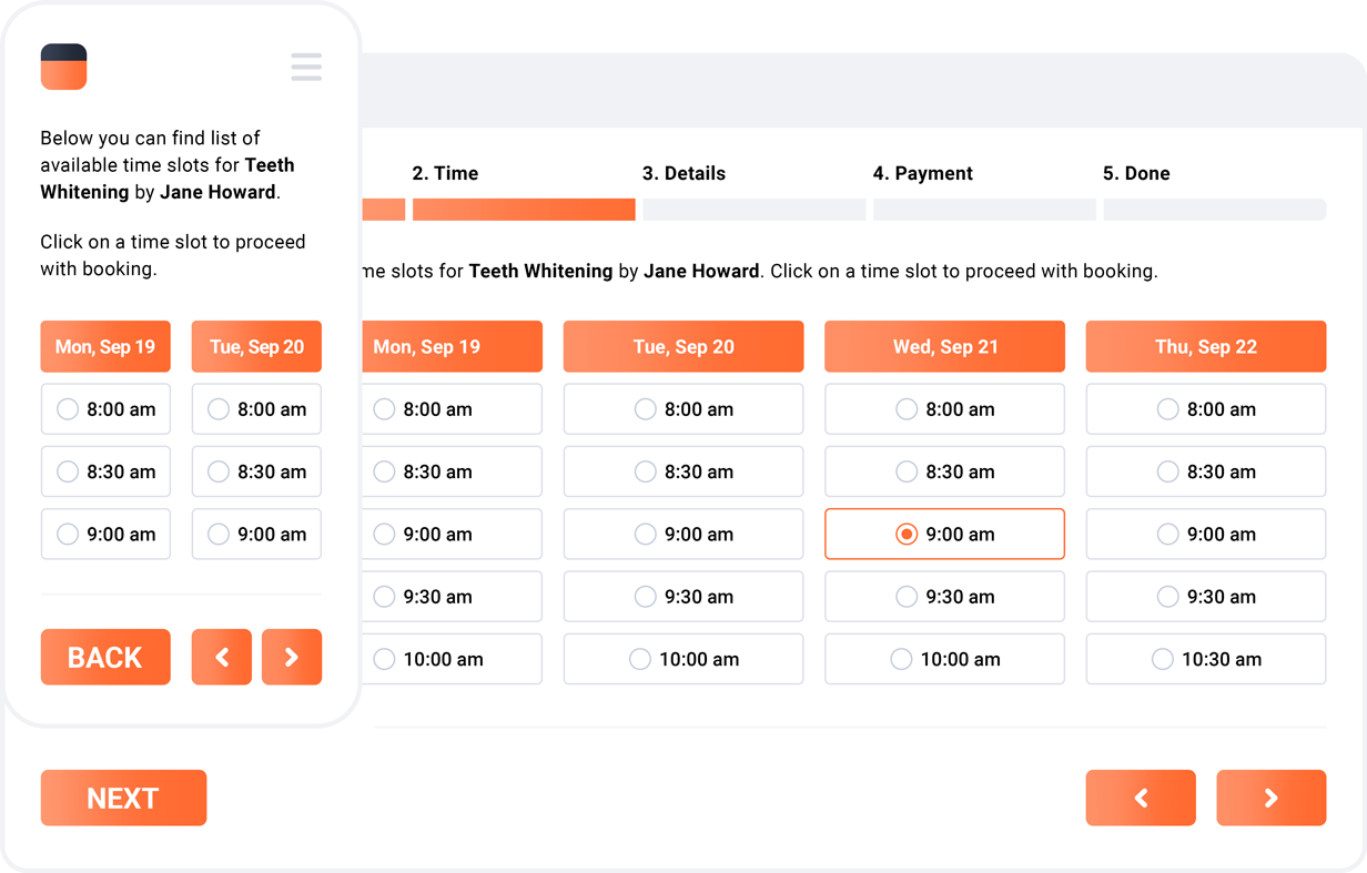 Second step of the booking form