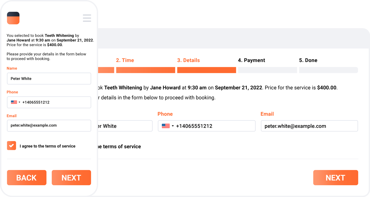 Third step of the booking form