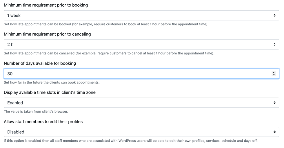 Define number of days available for booking in Bookly