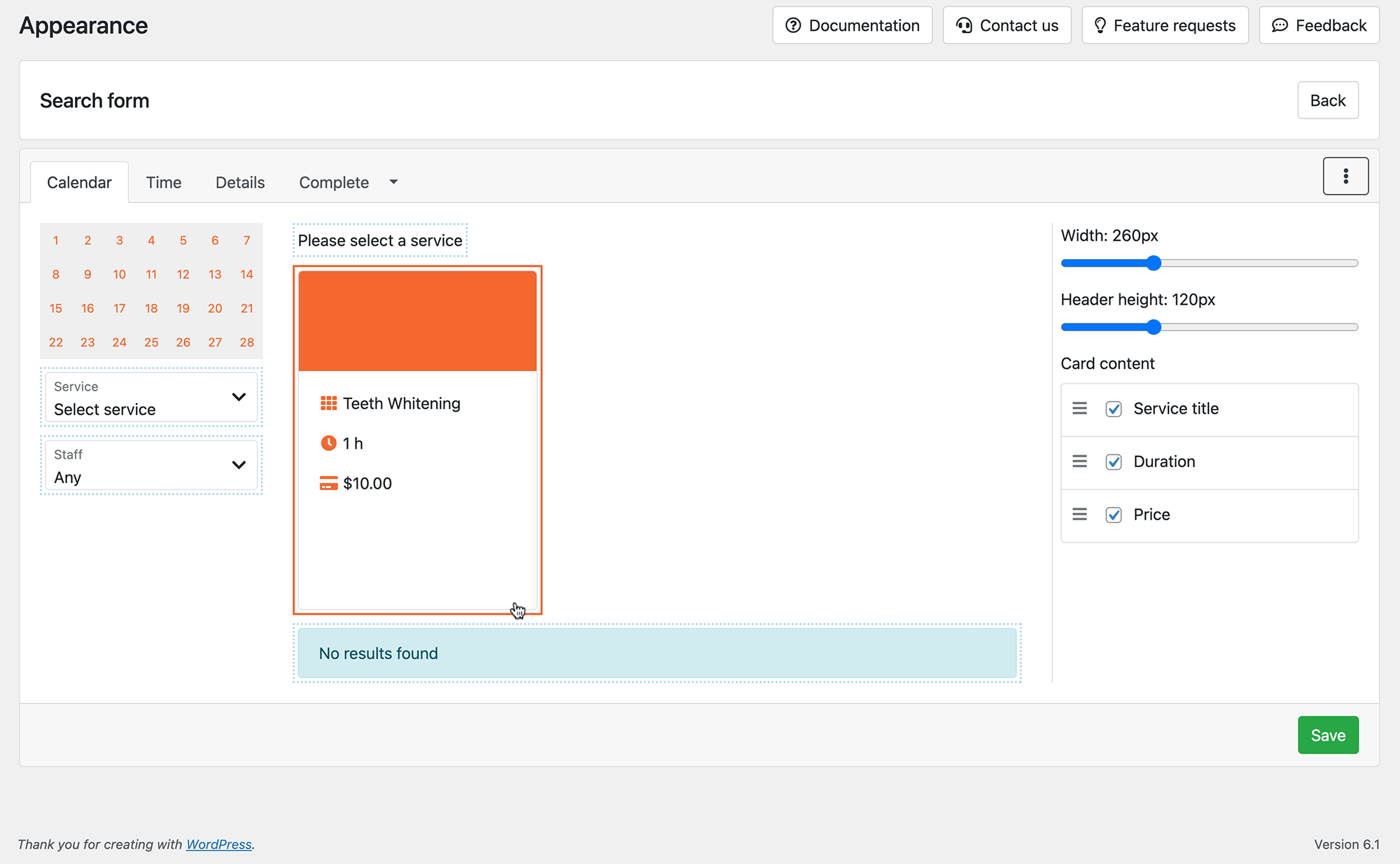 Appearance section in Bookly PRO