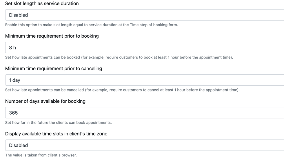 Set minimum notice periods for bookings & cancellations in Bookly