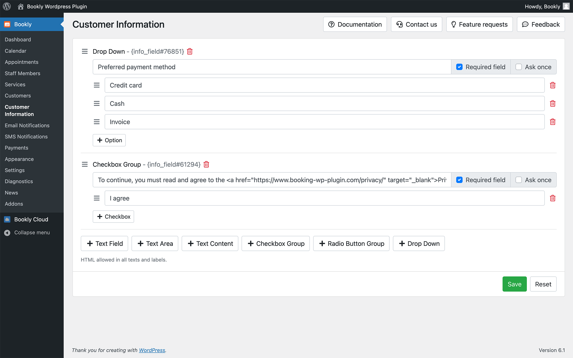 Add custom data to client’s profile in Bookly