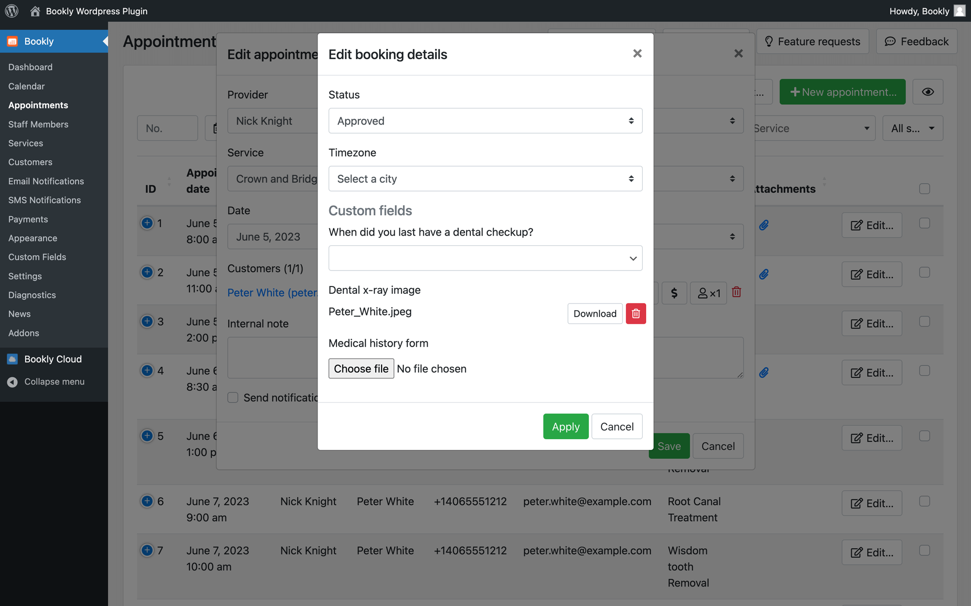 Attach files to the booking form in Bookly