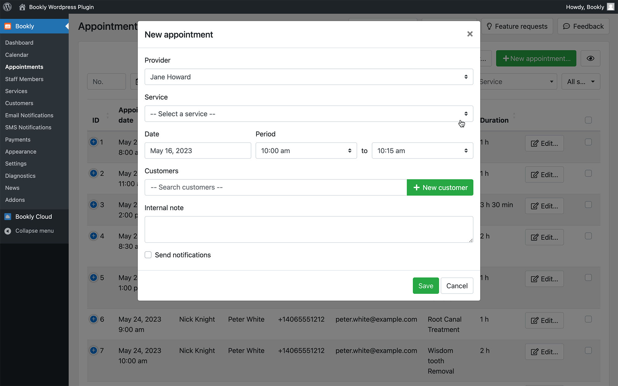 Filterable, sortable and searchable booking list in Bookly