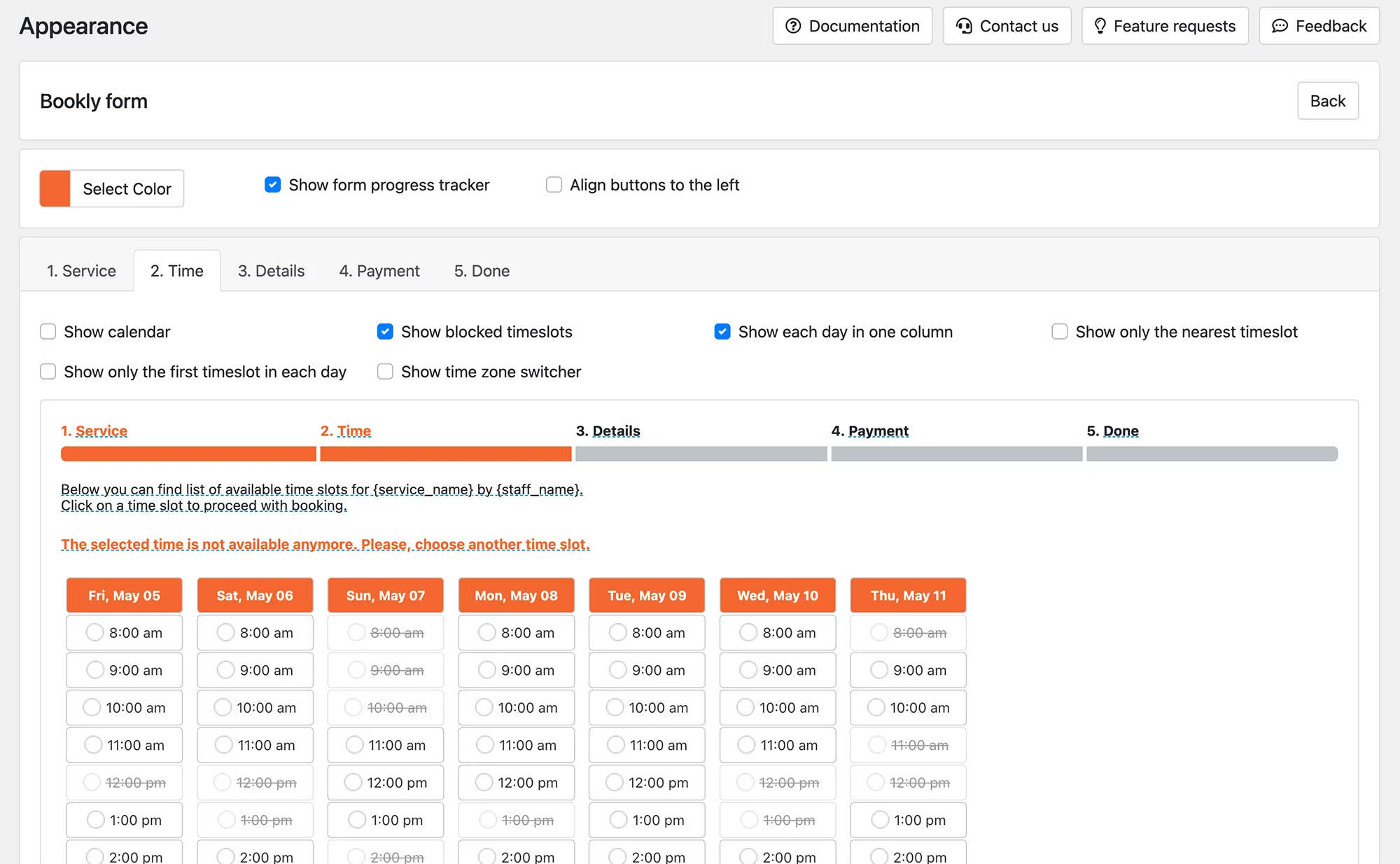 Appearance section in Bookly PRO