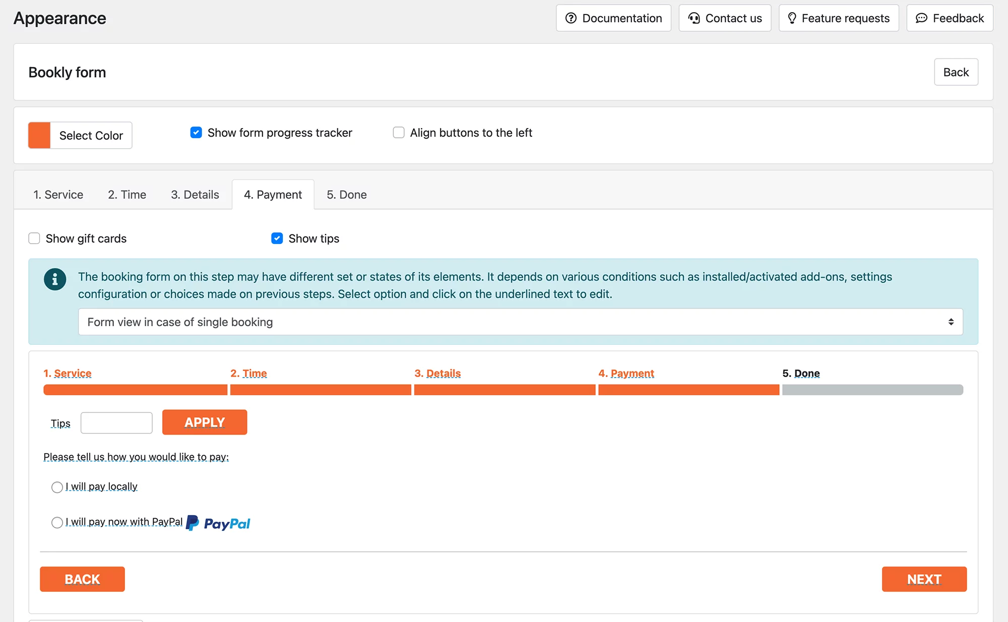 Appearance section in Bookly PRO