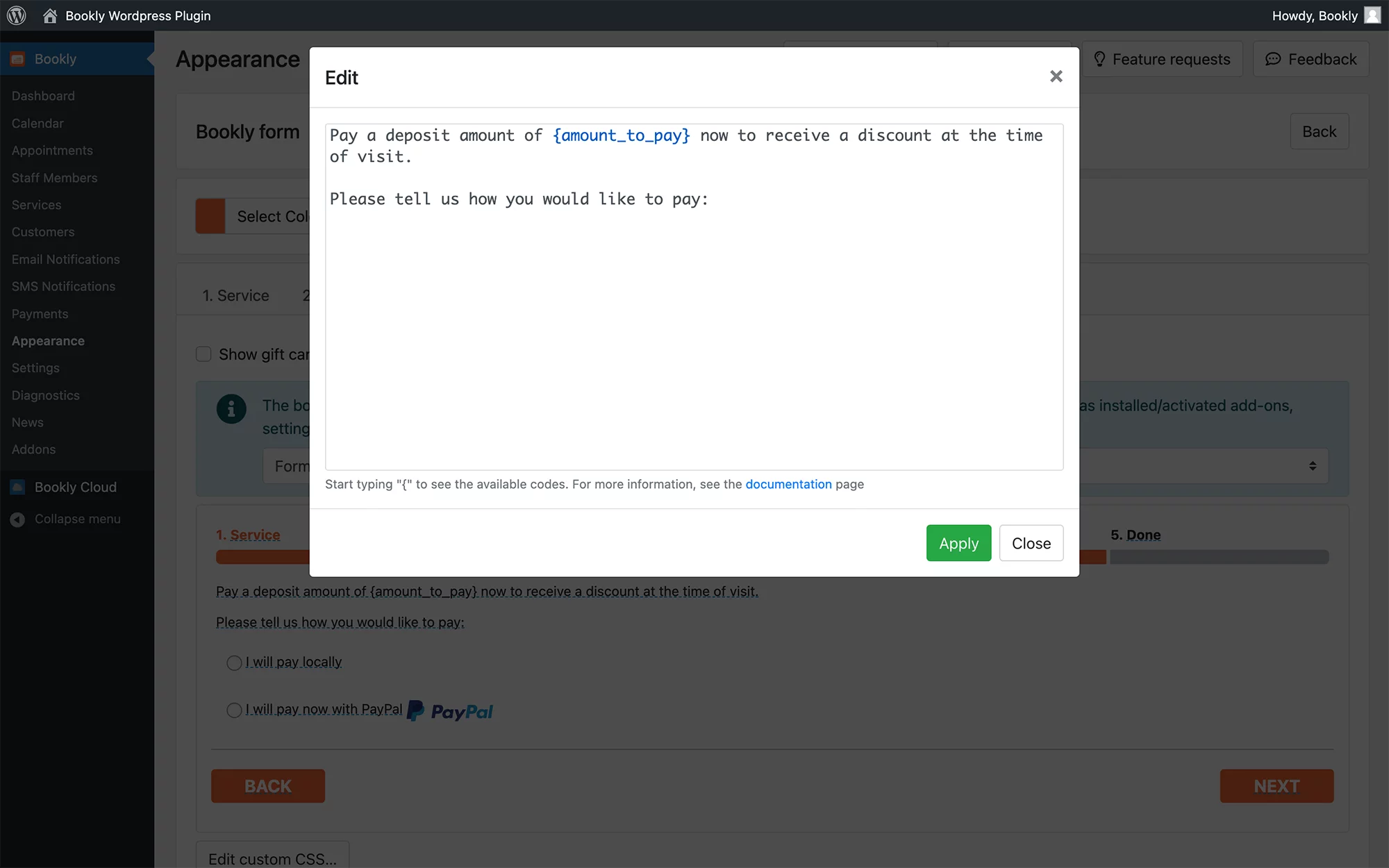 Accept deposit payments in Bookly
