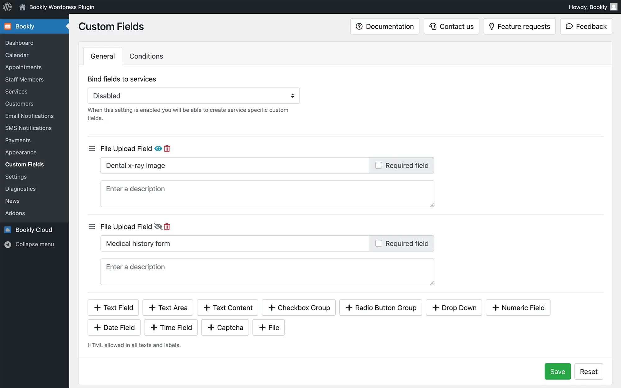 Attach files to the booking form in Bookly