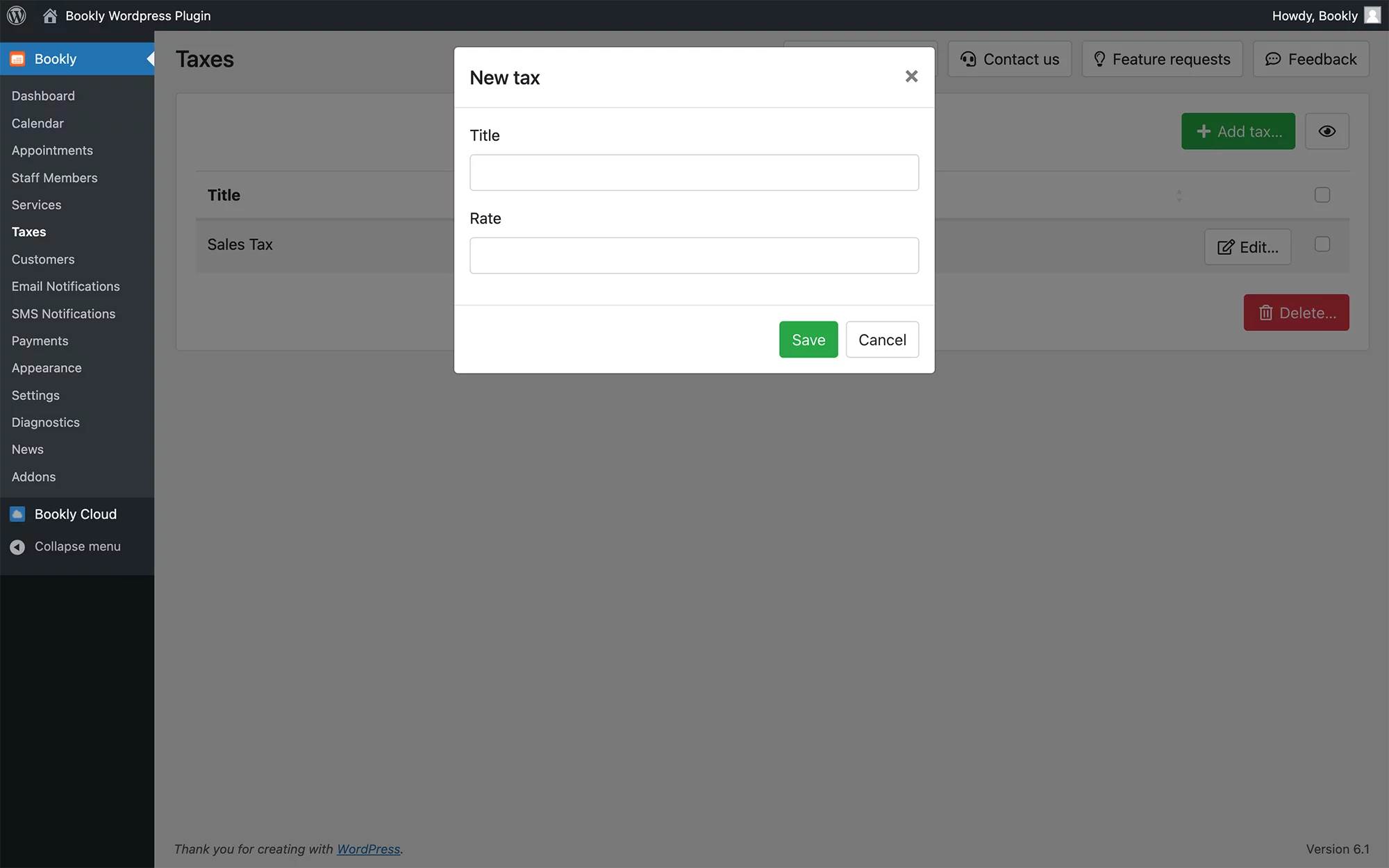 Automated tax calculations in Bookly