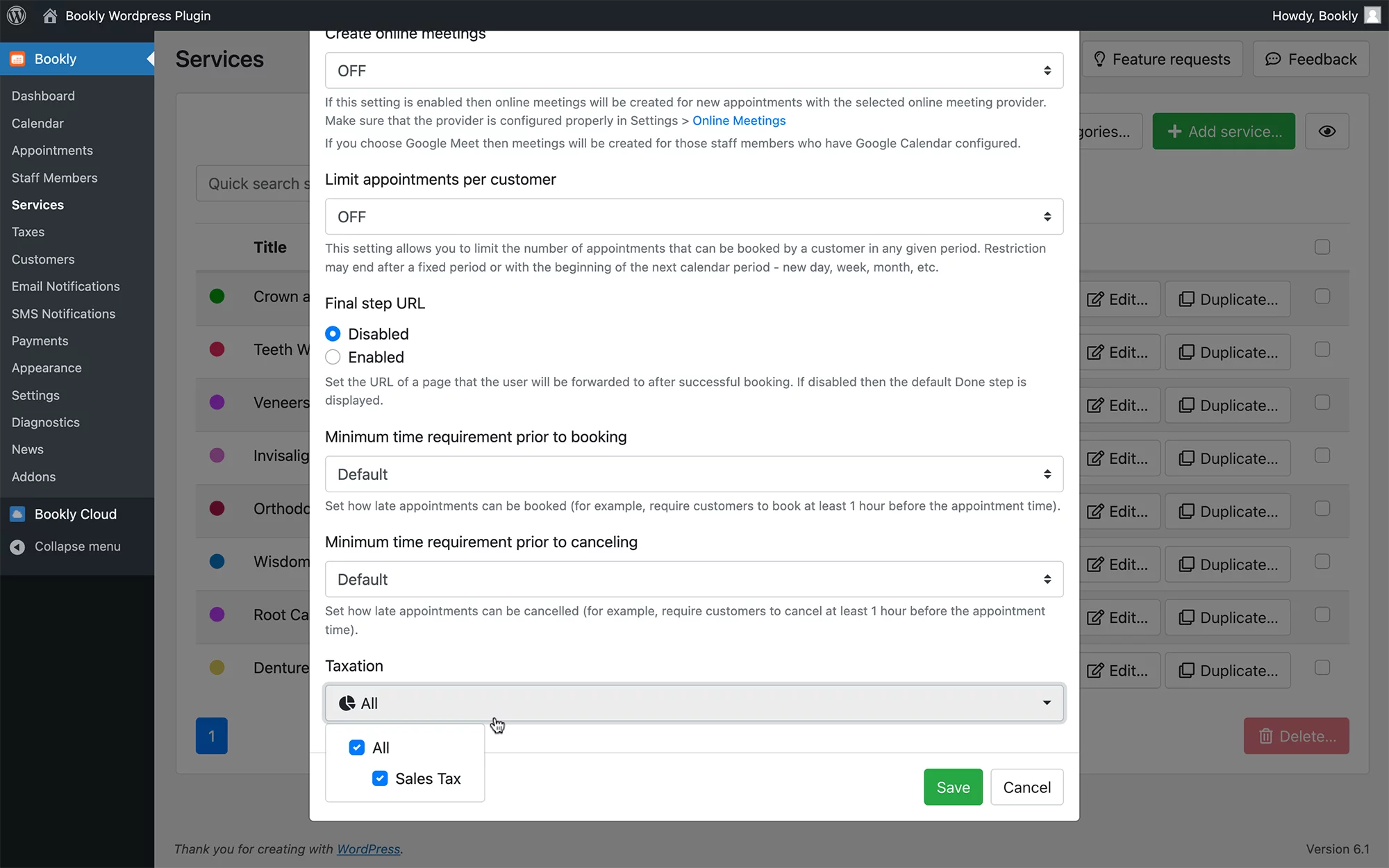 Automated tax calculations in Bookly