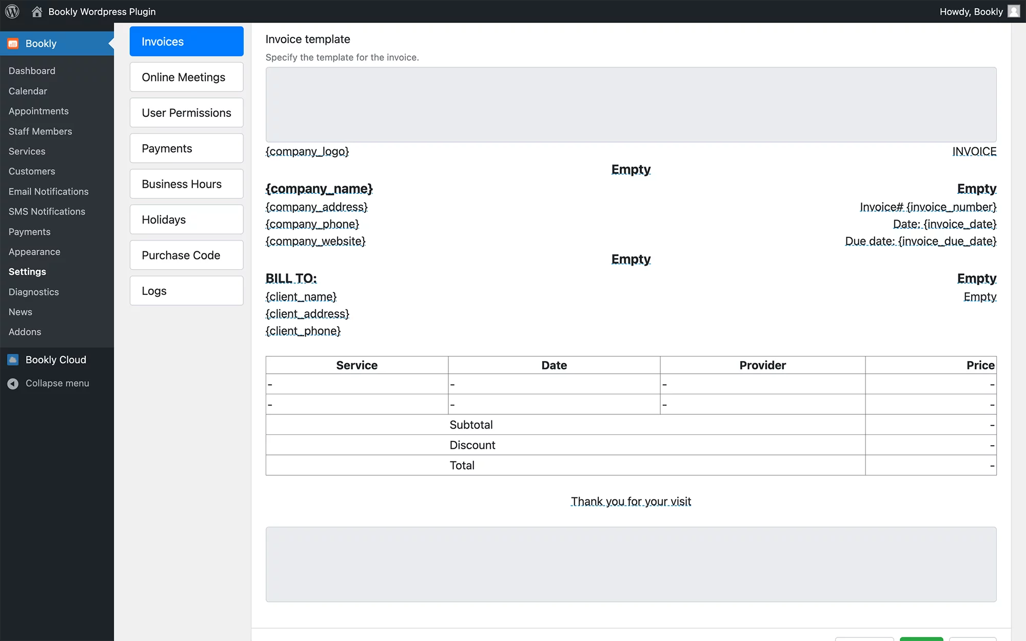Automatic invoicing in Bookly