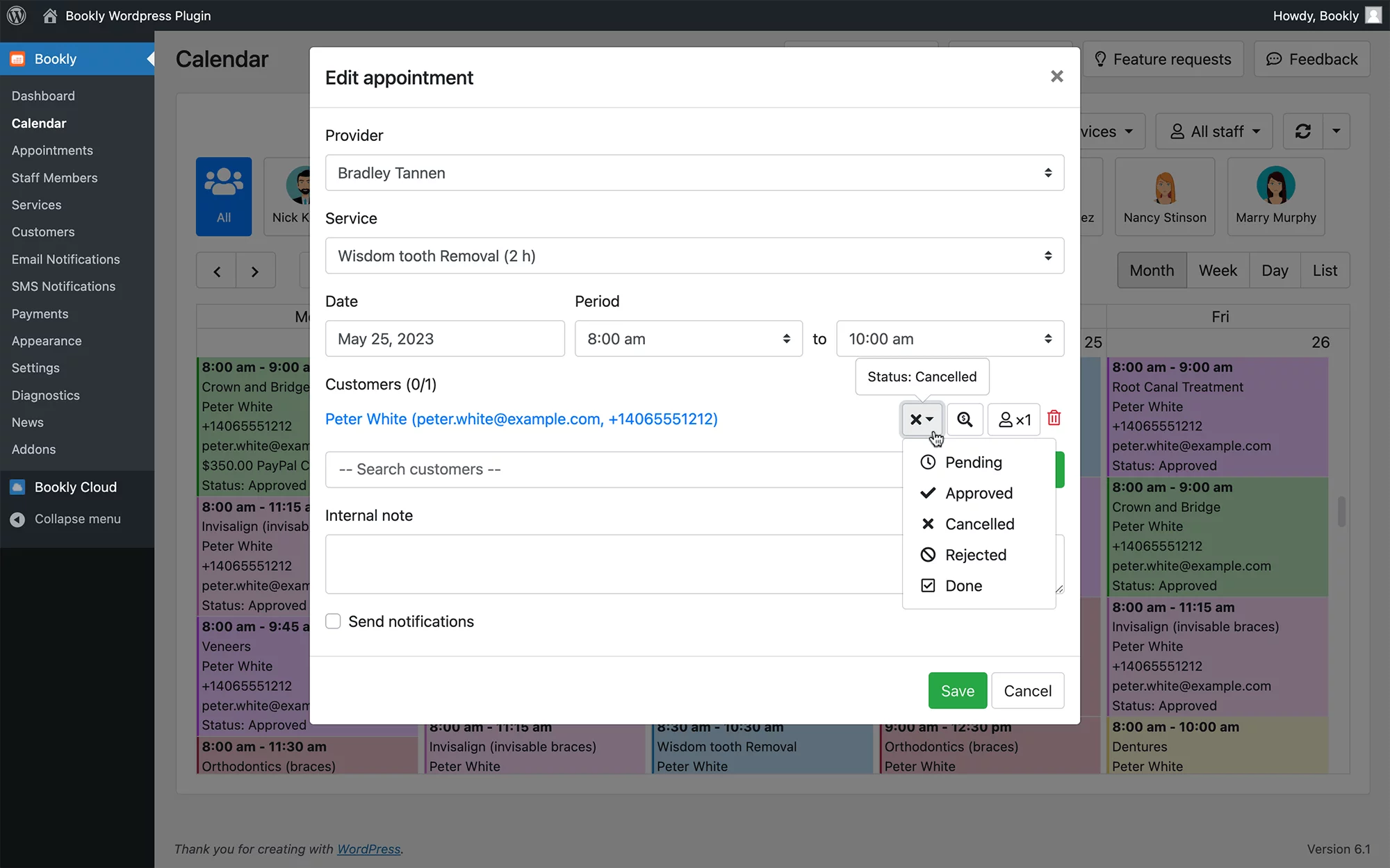 Cancel booking by admin, staff, customer in Bookly