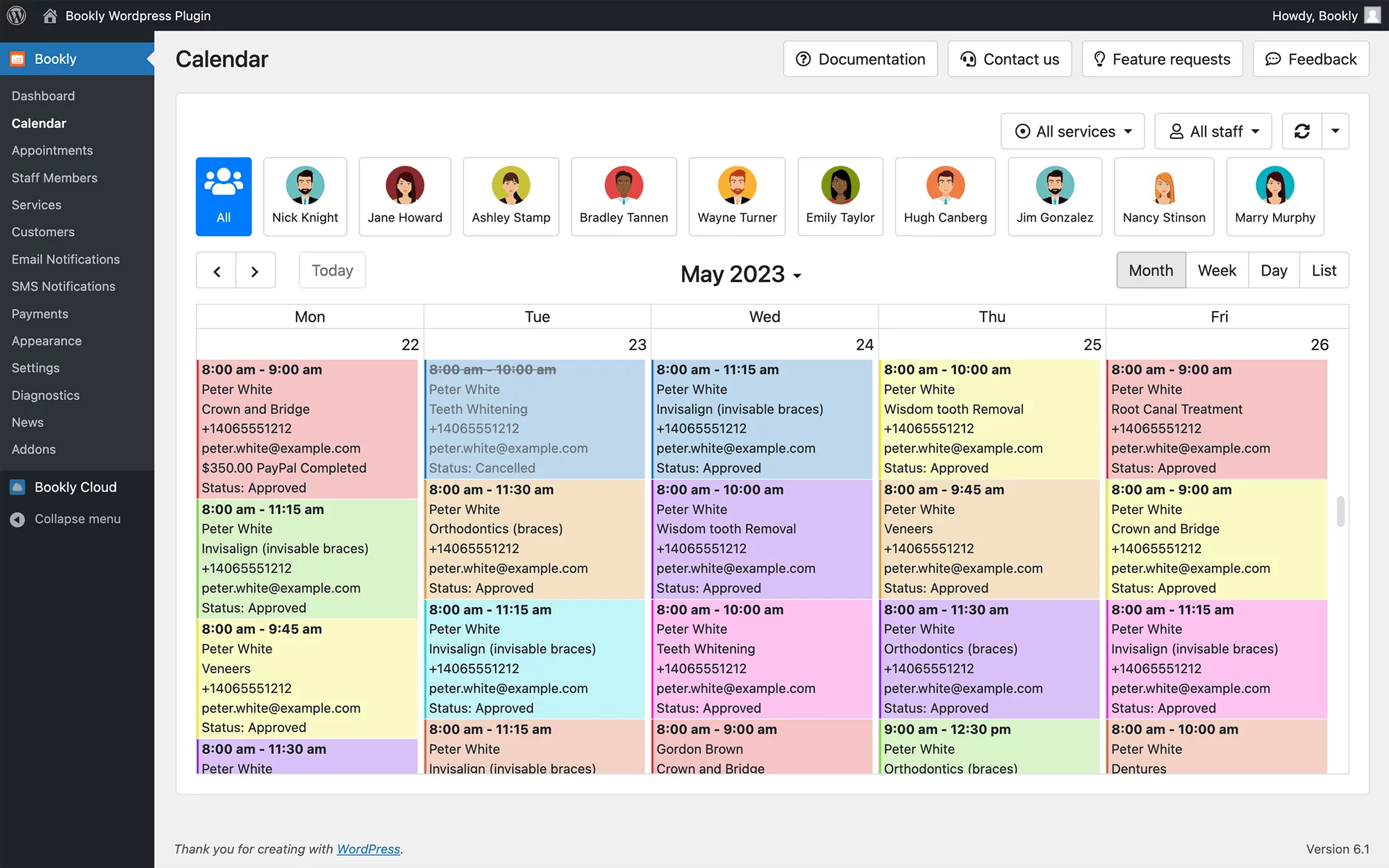 Edit the record template displayed in the Bookly calendar