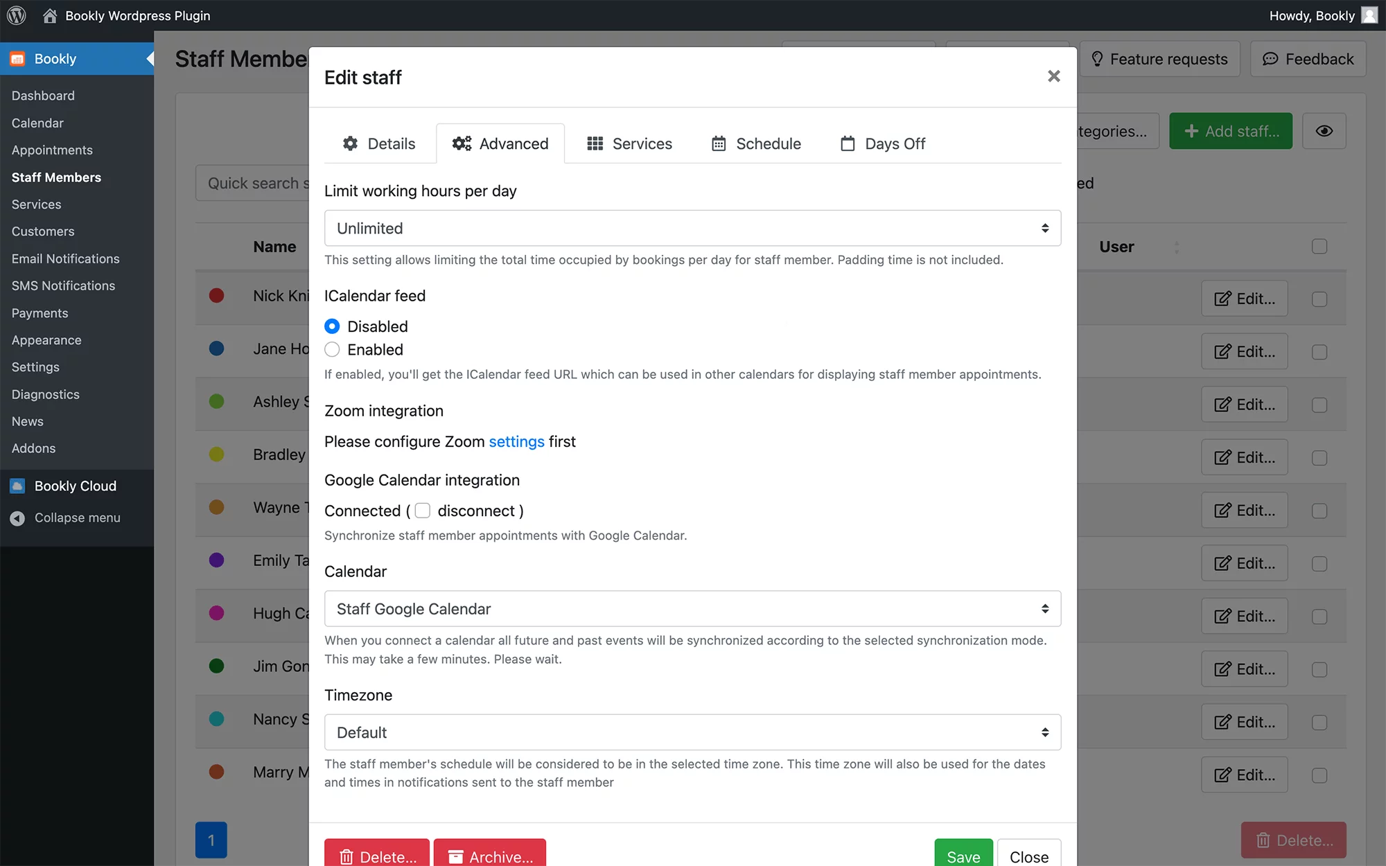 Google Calendar integration in Bookly