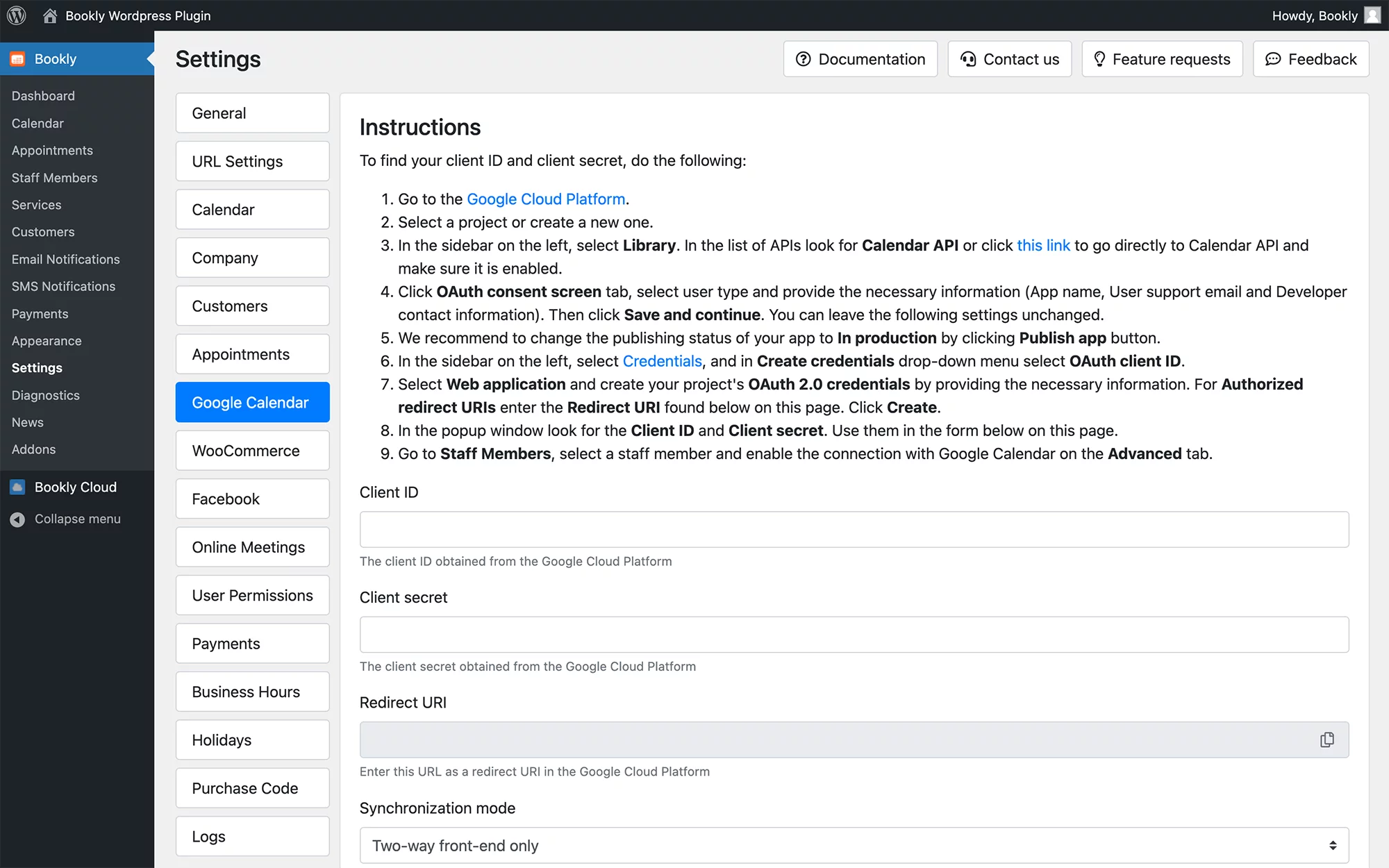 Google Calendar integration in Bookly