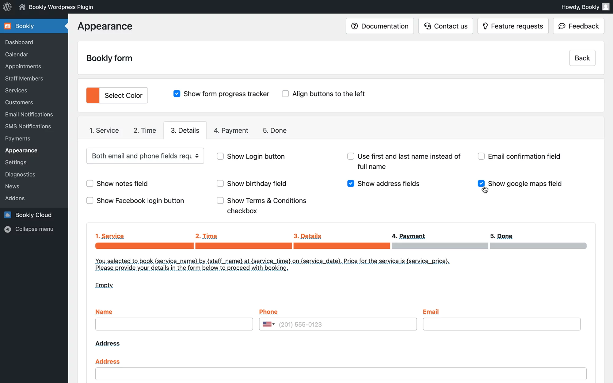 Google Maps autocomplete service in Bookly