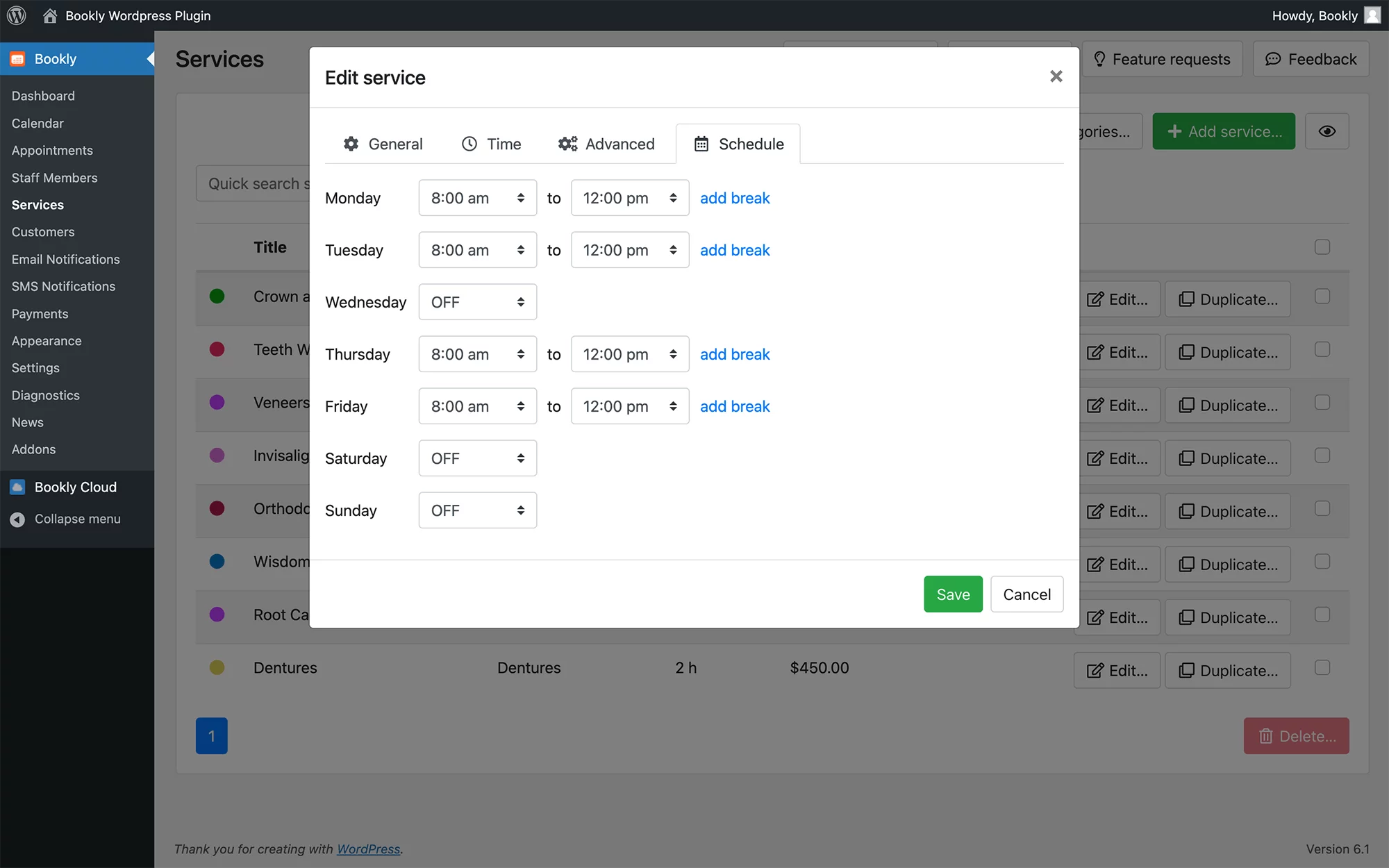 Limit the service availability in Bookly