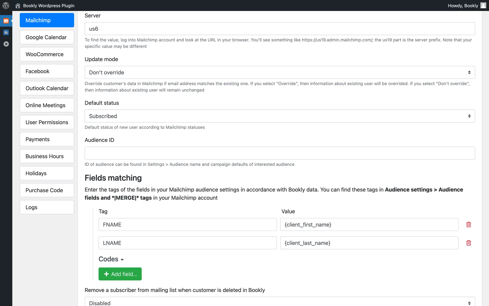 Mailchimp integration in Bookly