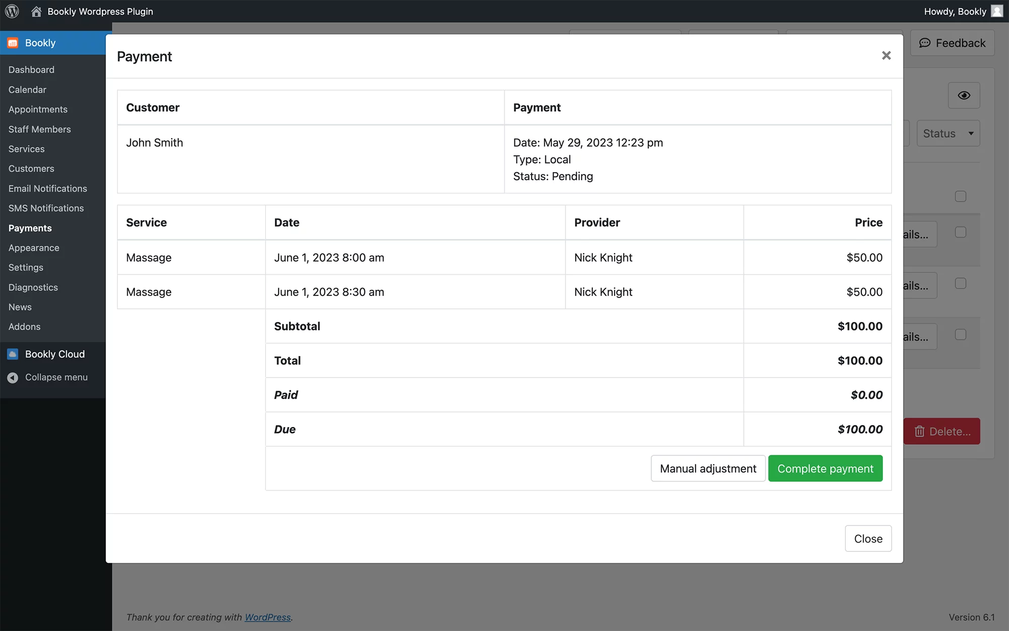 Multiply appointments in Bookly
