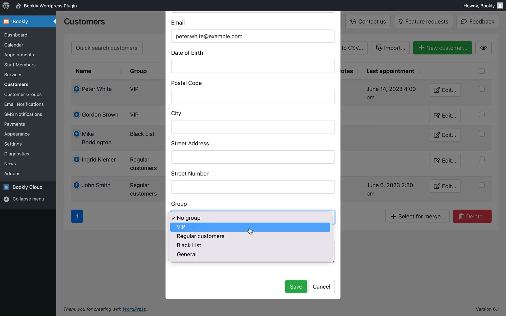 Organize clients into groups in Bookly
