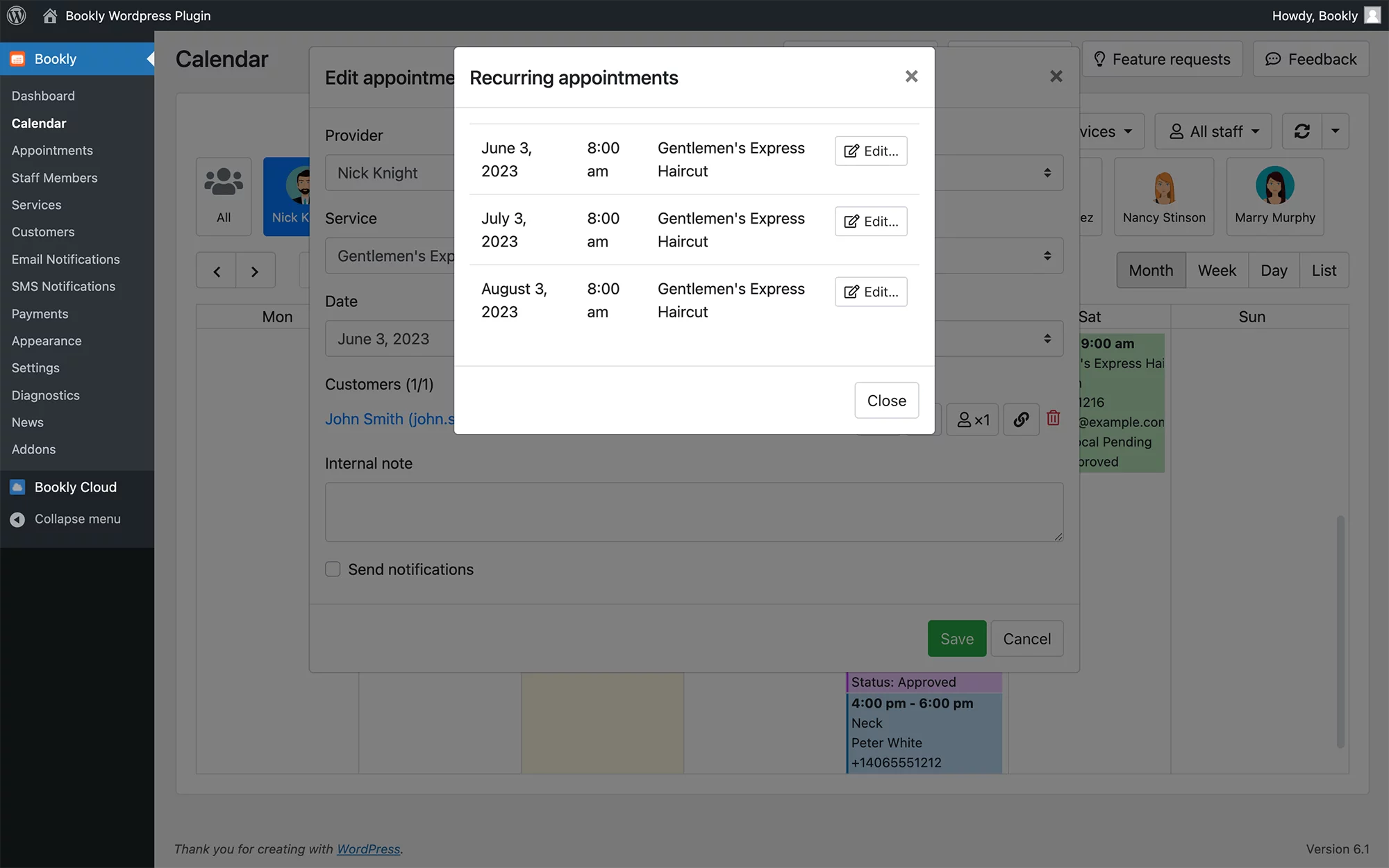 Recurring appointments in Bookly