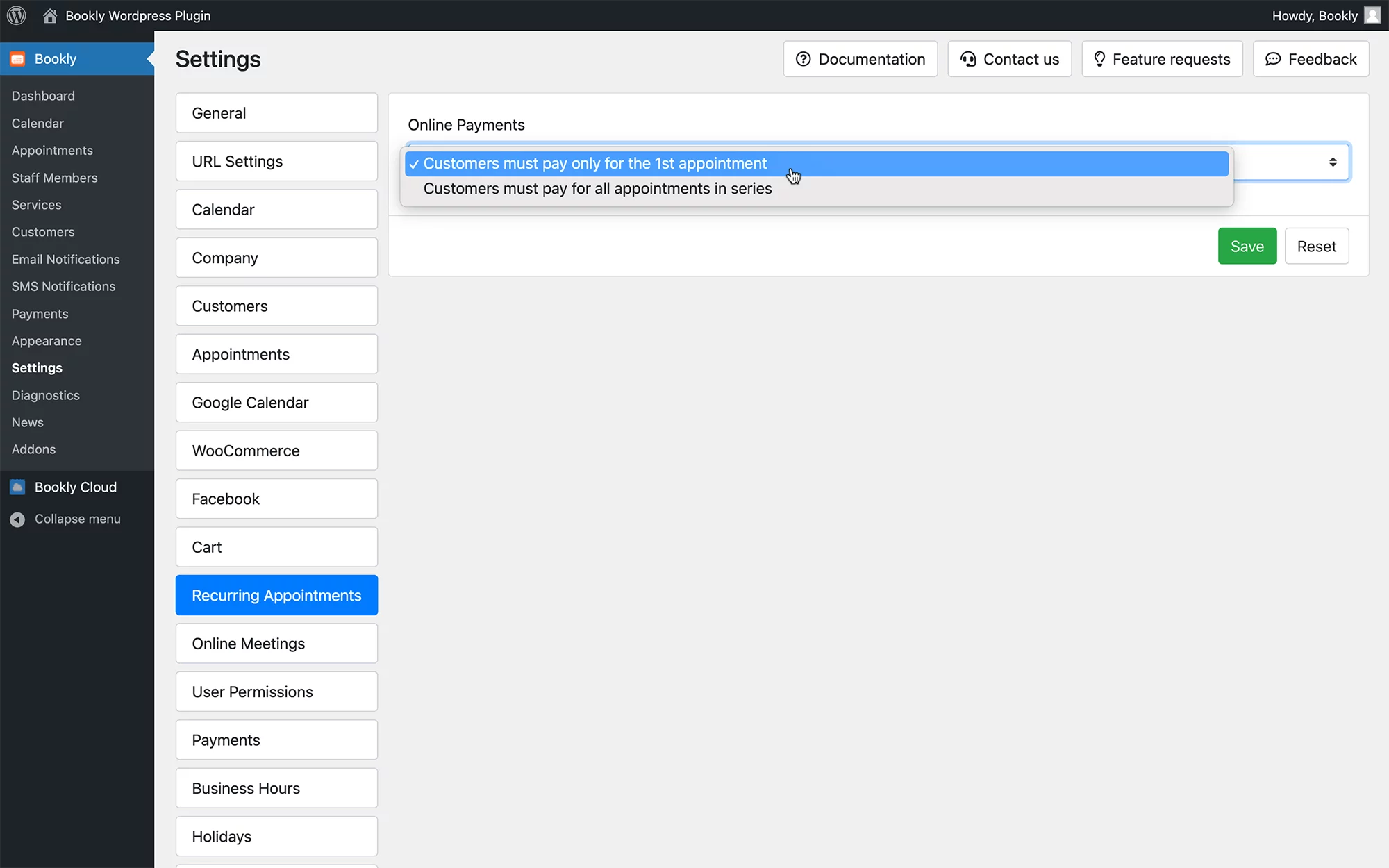 Recurring appointments in Bookly