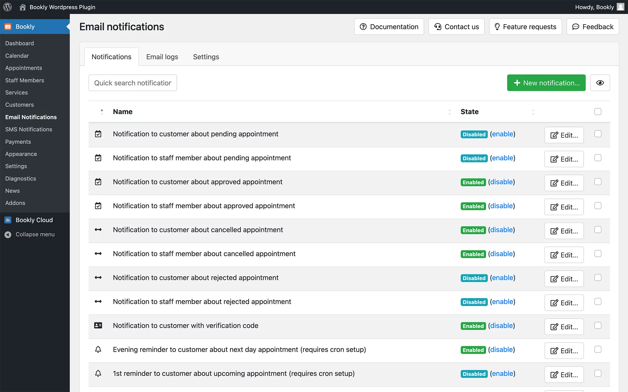 Send automatic email and SMS notifications in Bookly
