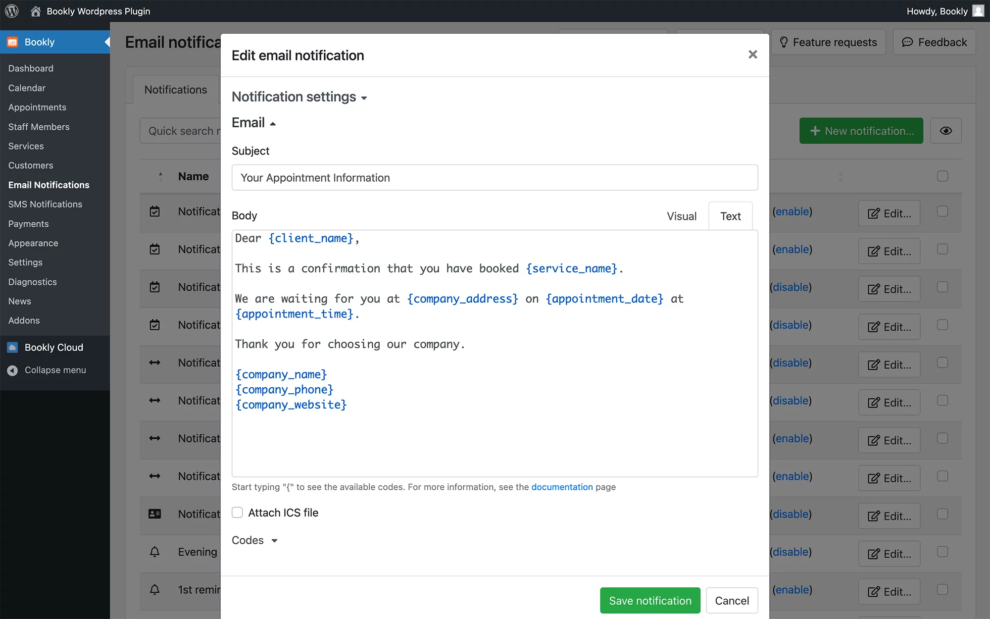 Send automatic email and SMS notifications in Bookly