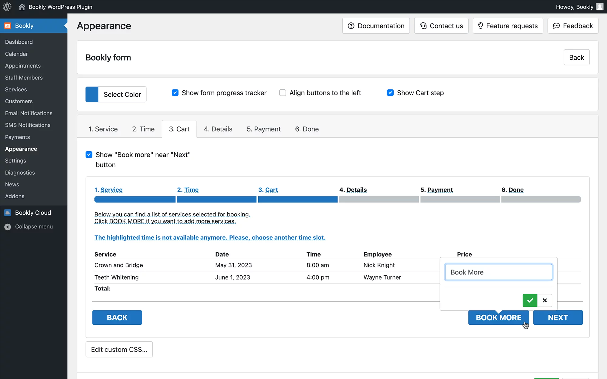 Shopping cart feature in Bookly