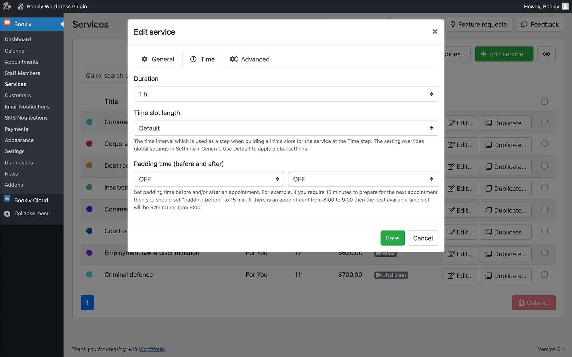 Unlimited number of services grouped into categories in Bookly PRO