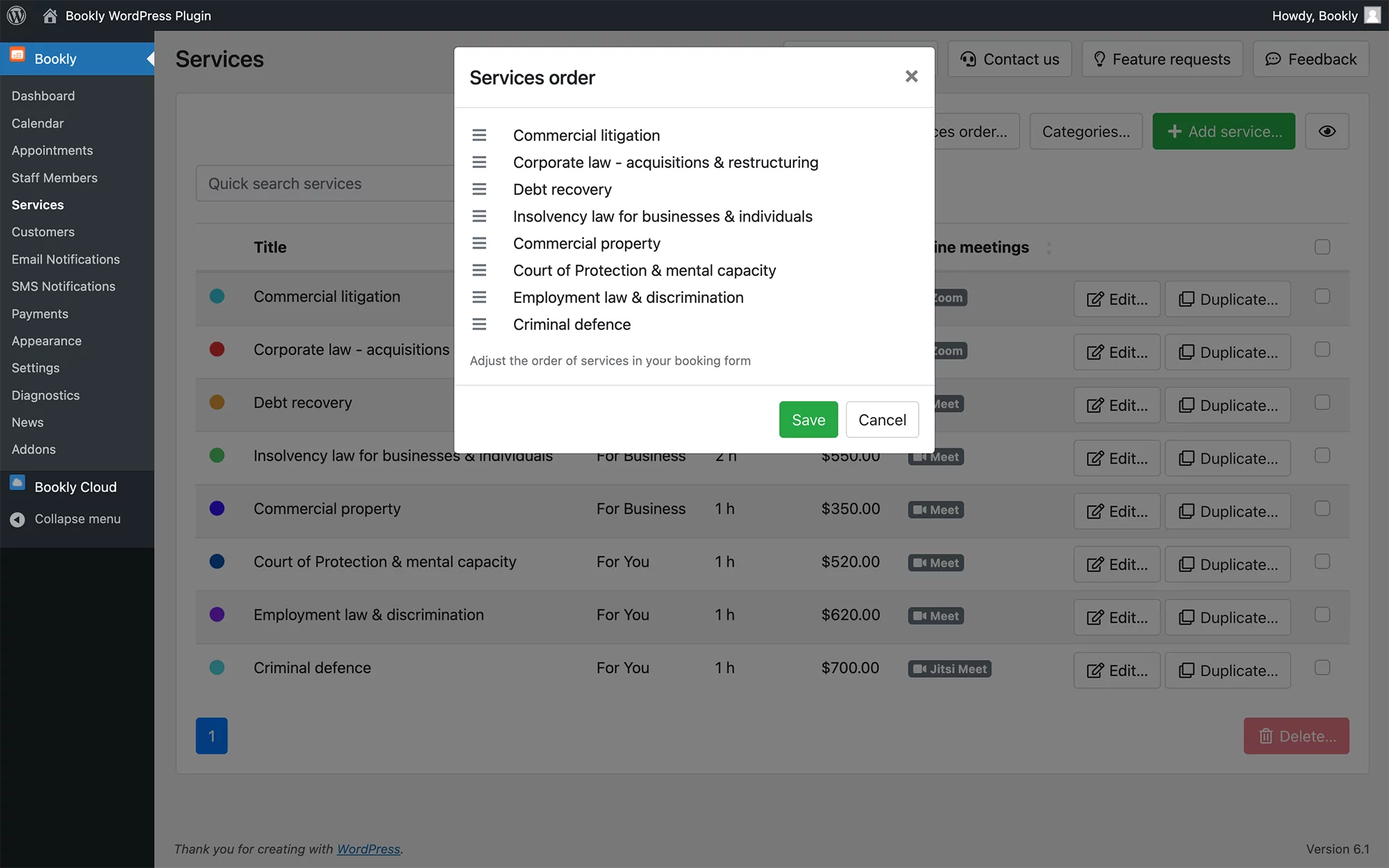 Unlimited number of services grouped into categories in Bookly PRO