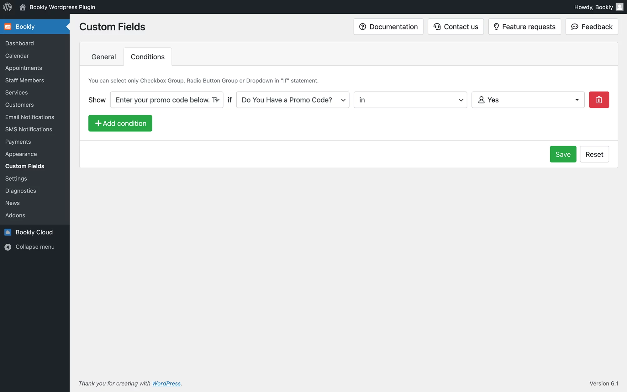 Various types of custom fields in your Bookly booking form