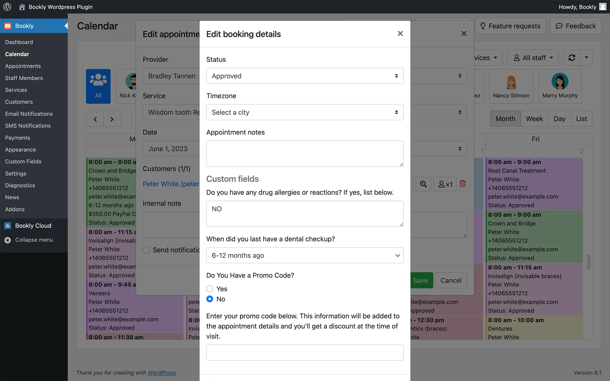Various types of custom fields in your Bookly booking form