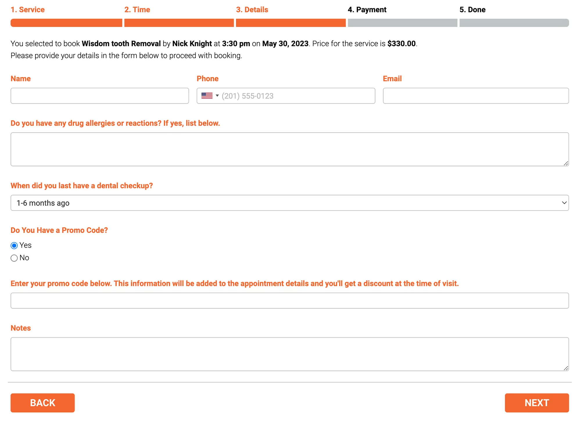 Various types of custom fields in your Bookly booking form