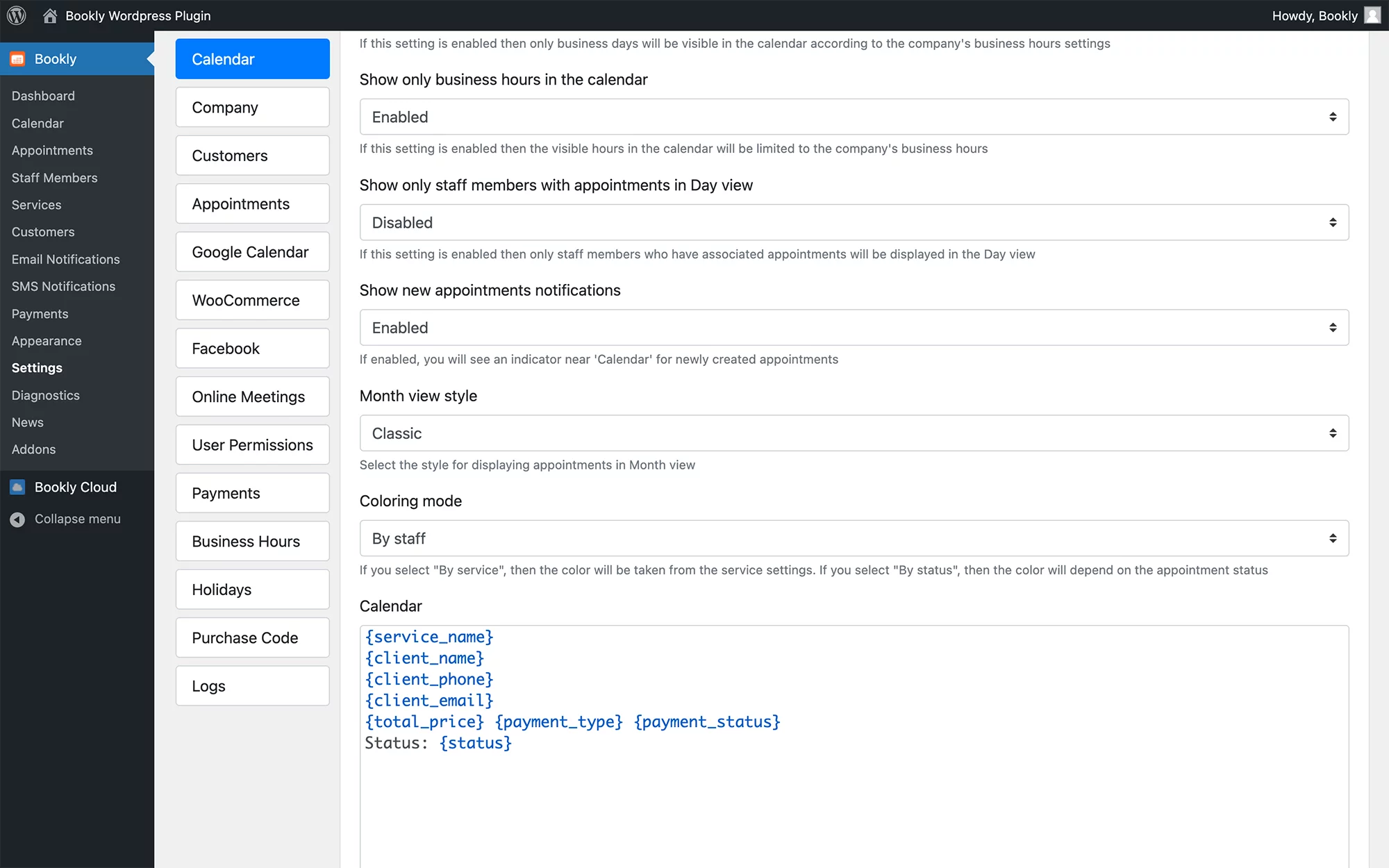 View calendar in daily/weekly/monthly modes in Bookly